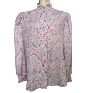 Vintage Ruggeri 70s Button Front Paisley Floral Boho Top Size 16 Lightweight